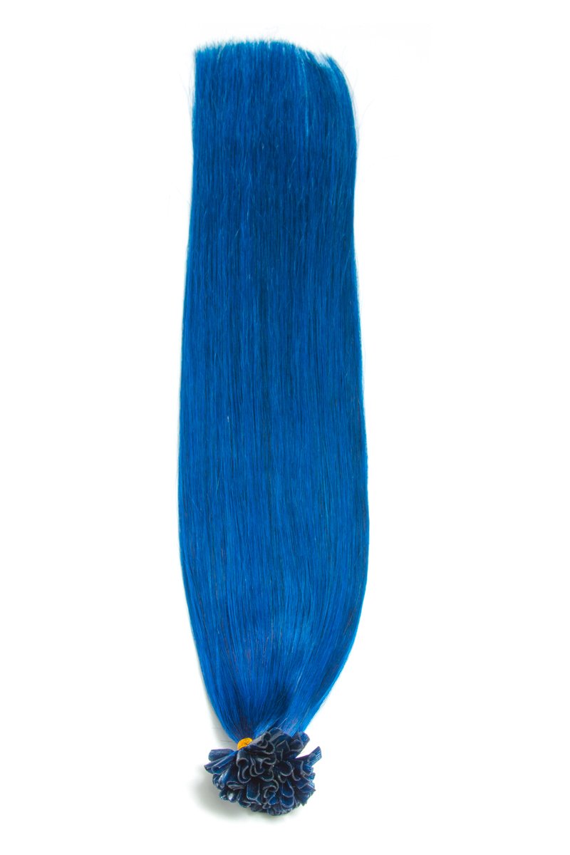 Keratin Bonding Extensions Echthaar Haarverlängerung 45cm U-Tip aus 100% Remy Echthaar/Human Hair - 200x 1g x 18" Glatte Strähnen - U-Tip für Haarverlängerung sowie Haarverdichtung-Farbe:Blau