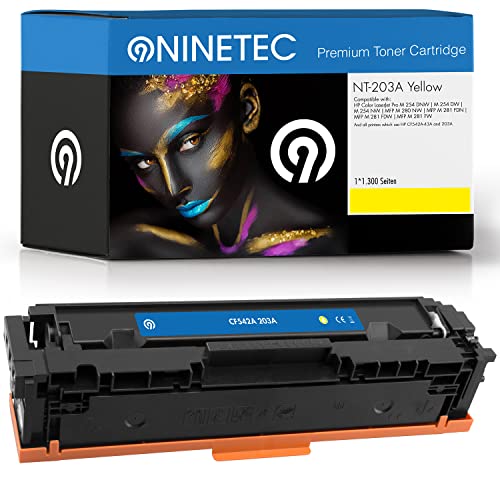 NINETEC NT-203A Yellow 1 Toner kompatibel mit HP CF542A CF-542A 203A Yellow 1.300 Seiten | Für Color Laserjet Pro m254dnw m254dw m254nw MFP m280nw m281fdn m281fdw m281fw