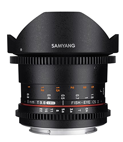 Samyang 8/3,8 Objektiv Fisheye II Video DSLR Canon EF manueller Fokus Videoobjektiv 0,8 Zahnkranz Gear, Weitwinkelobjektiv schwarz