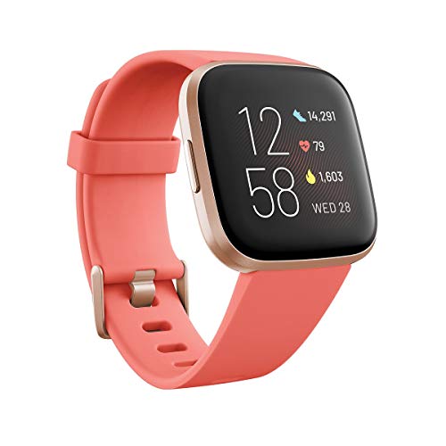 Fitbit Versa 2 Health & Fitness Smartwatch Voice Control, Sleep Score & Music, Blossom, with Alexa Built, One size