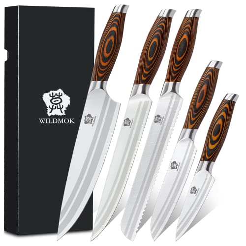 WILDMOK 5 Stück Messerset Küchenutensilien Messer, Deutscher Edelstahl Professioneller Küchenchef Küchenmesser Set (5-teilig Küchenmesser Set)