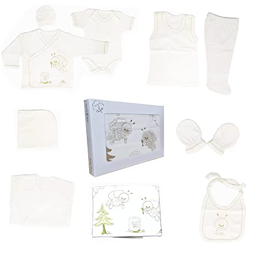 Neugeborenen Baby Krankenhaus Geschenk Set 100% natürliche Baumwolle Erstausstattung Erstlingsausstattung Ausstattung Unisex Kleidung Geschenkset Babyausstattung für Babys 0-4 Monate 10 teilig(Weiß)