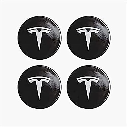 4 Stück 60mm Auto-Rad-Mitte-Abdeckungs-Aufkleber Radkappen-Abzeichen-Emblem-Aufkleber-Abdeckungen für Tesla Model 3/S/X/Y 2017-2022,A