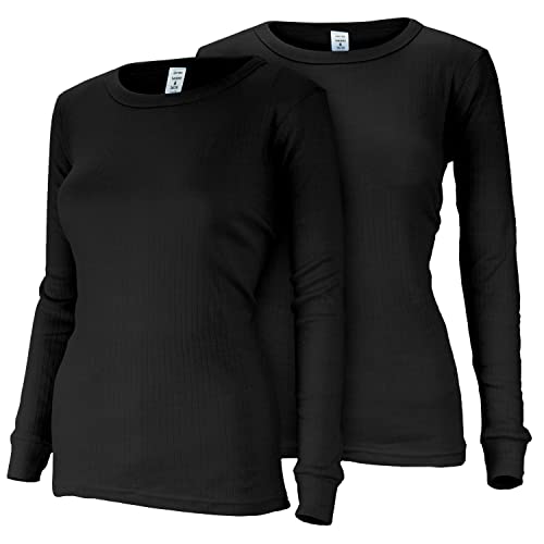 Damen Thermo Unterhemden Set | 2 Langarm Unterhemden | Funktionsunterhemden | Thermounterhemden 2er Pack - Schwarz - L