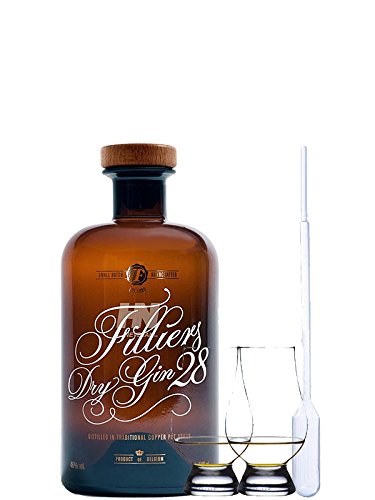 Filliers Premium Dry Gin 28 Belgien 0,5 Liter + 2 Glencairn Gläser + Einwegpipette 1 Stück