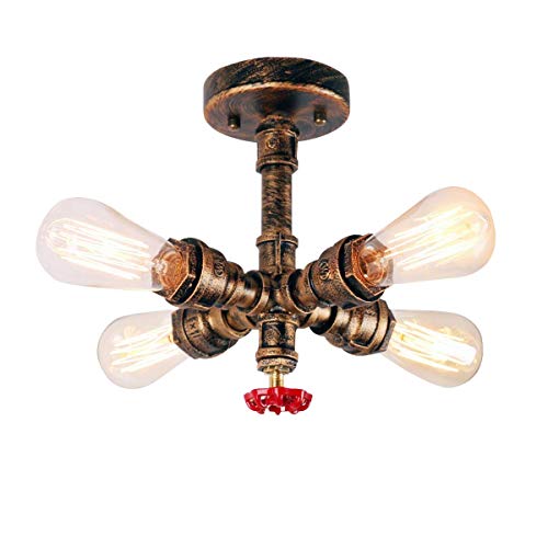 iDEGU Wasserrohr Lampe Rohr Industrielle Deckenleuchte Deckenlampe 4 Lichter E27 Sockel Wandleuchte – 22CM, Farbe: Rost