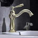 SPRINGHUA. Armaturen Compatible with Küchenspüle antiken Messing Deck montiert Badezimmer-Bassin-Wannen-Hahn-Einhand- Cold Water Lavatory-Mischer-Hahn mit Abdeckplatte, Gold/Silber/Schwarz/Keram