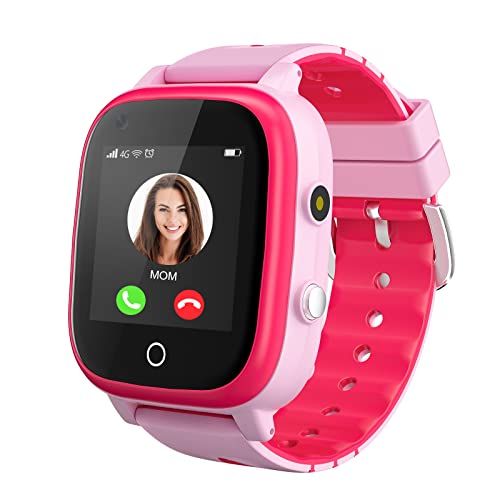 4G Smartwatch für Mädchen Jungen, Smart Watch für Kinder, IP67 Wasserdicht WiFi Smartwatch Telefon mit GPS-Tracker Videoanruf Telefonanruf SOS für Kinder 3-14 Jahre alt Geburtstagsgeschenke (Rosa)