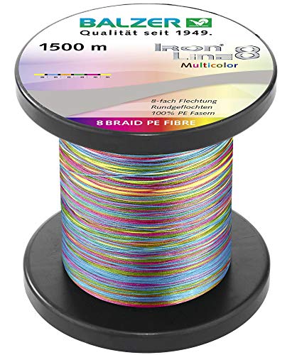Balzer Iron Line 8 Multicolor - 1500m geflochtene Schnur zum Spinnfischen, Durchmesser/Tragkraft:0.15mm / 10.7kg / Farbwechsel alle 5m
