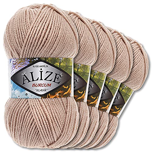 5x Alize 100 g Burcum Klasik Wolle (Beige 256)