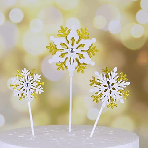 Kuchendekoration,Geburtstag Party Zubehör, 3 teile/satz 3D Glitter Schneeflocke Cupcake Topper Baby Dusche Kuchen Dekoration Weihnachten Geburtstag Dekor Liefert (Farbe: OneColor)