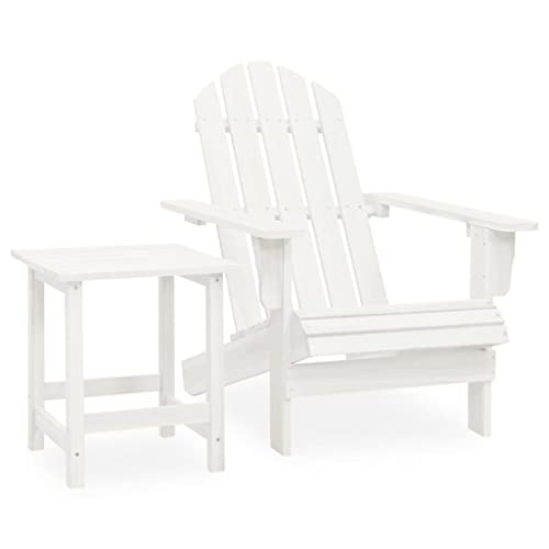 vidaXL Tannenholz Massiv Adirondack Gartenstuhl mit Tisch Beistelltisch Deckchair Stuhl Sessel Gartensessel Holzstuhl Terrassenstuhl Gartenmöbel Weiß