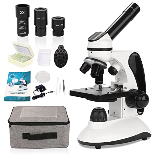 Monokular Mikroskop 40X-2000X Vergrößerung, für Kinder und Studenten, vorbereitetes Dias-Kit, Dual-LED-Beleuchtung, alle Glasoptiken, und kabellose Fähigkeit für Kinder und Anfänger