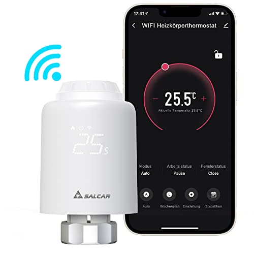 SALCAR Smartes Heizkörperthermostat WiFi Thermostat Kompatibel mit Amazon Alexa & Google Assistant Programmierbar Heizungsthermostat Tuya Smartes Heizkörper