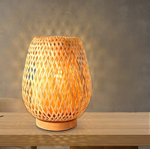 GUANSHAN Handgewebte Bambus-Tischlampe, kreativer ländlicher Stil, doppellagiger Bambus-Lampenschirm, Nachtlicht, Tischleuchte, dekorative Tischbeleuchtung für Schlafzimmer, Wohnzimmer