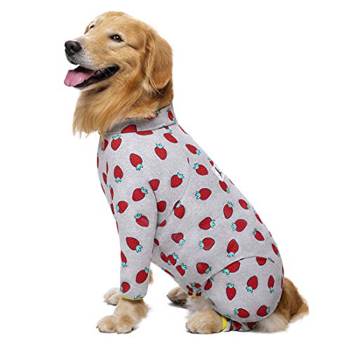 Reha-Anzug für mittelgroße und große Hunde nach Operationen, atmungsaktiver Full Cover-Hunde-Bodysuit, Einteiler, Schlafanzug, Kegel-E-Kragen, Alternative chirurgische Bauchwunden und Hautschutz (32, Strawberry)