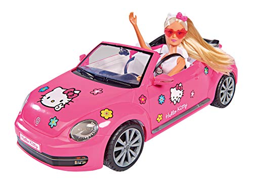 Simba 109283023 - Hello Kitty Steffi Love VW Beetle Cabriolet, 45cm, mit Puppe, 29cm, Puppenzubehör, Puppenauto, ab 3 Jahre