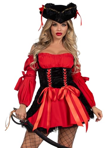 Leg Avenue 83157X - Vixen Pirate Wench Kostüm, Größe 1X/2X (Rot Schwarz)