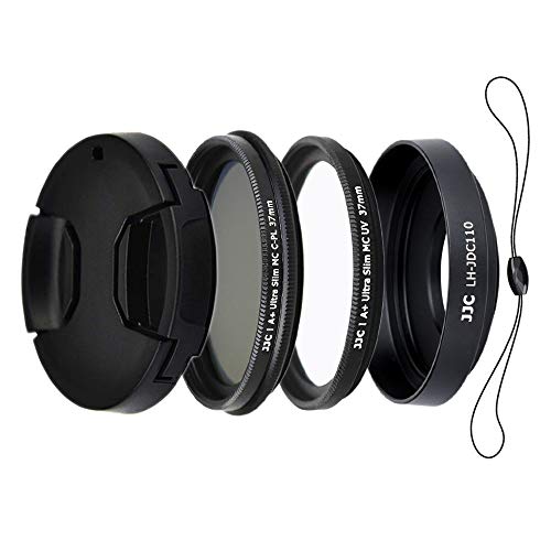 JJC 4er Kapuze Lens Kit für PowerShot Canon G1 X Mark III Digital Kamera - inklusive Aluminium Legierung Metall Gegenlichtblende, MCUV & CPL Filter, Objektivdeckel mit Schnur