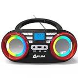 KLIM B3 Tragbarer CD Player - NEU 2024 - FM Radio, CD, MP3, Bluetooth, AUX, USB, RGB LED - CD Boombox - wiederaufladbaren Akku - Verbesserte CD-Laserlinse - Digitaler EQ