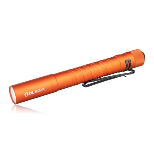 OLIGHT I5T Plus LED Taschenlampe Superhelle Kleine EDC Stiftlampe 2xAA Batterie mit Endkappenschalter, 550 Lumen IPX8 und 1,5m Falltest, Robuste Handlampe für Outdoor Camping (Orange Kalt Weiß)