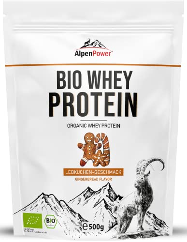 AlpenPower BIO WHEY Protein Lebkuchen 500 g - 100% natürliche Zutaten & ohne Zusatzstoffe - Hochwertiges CFM Eiweiß-Pulver aus bester Bio-Alpenmilch