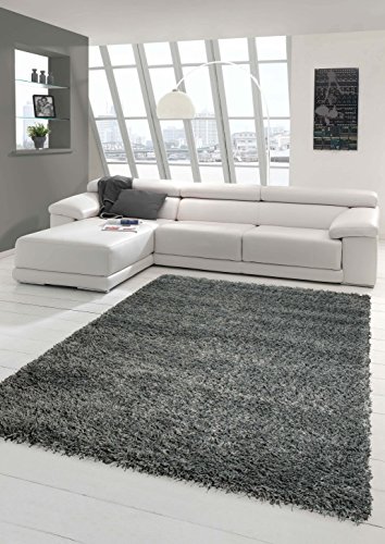 Shaggy Teppich Hochflor Langflor Teppich Wohnzimmer Teppich Gemustert in Uni Design Grau Größe 120x170 cm