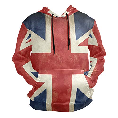 PUXUQU Mens Hoodie Sweatshirt Jahrgang Großbritannien UK Britisch Flagge Long Sleeve Pullover Hooded Hoody with Pockets