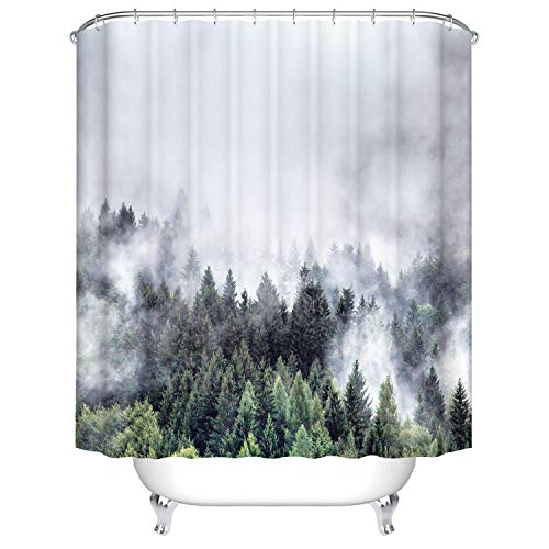 X-Labor Duschvorhang Wasserabweisend Anti-Schimmel inkl. 12 Duschvorhangringe Badewannevorhang für Badezimmer Shower Curtain Wald 180x180cm