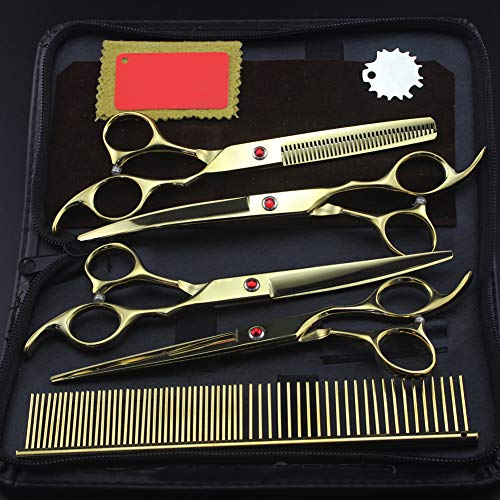 Friseurschere Set, Haarschere Set Profil Haarschneideschere Set Effilierschere Modelierschere Perfekter Haarschnitt 7.0 Inch,Gold,7inchset