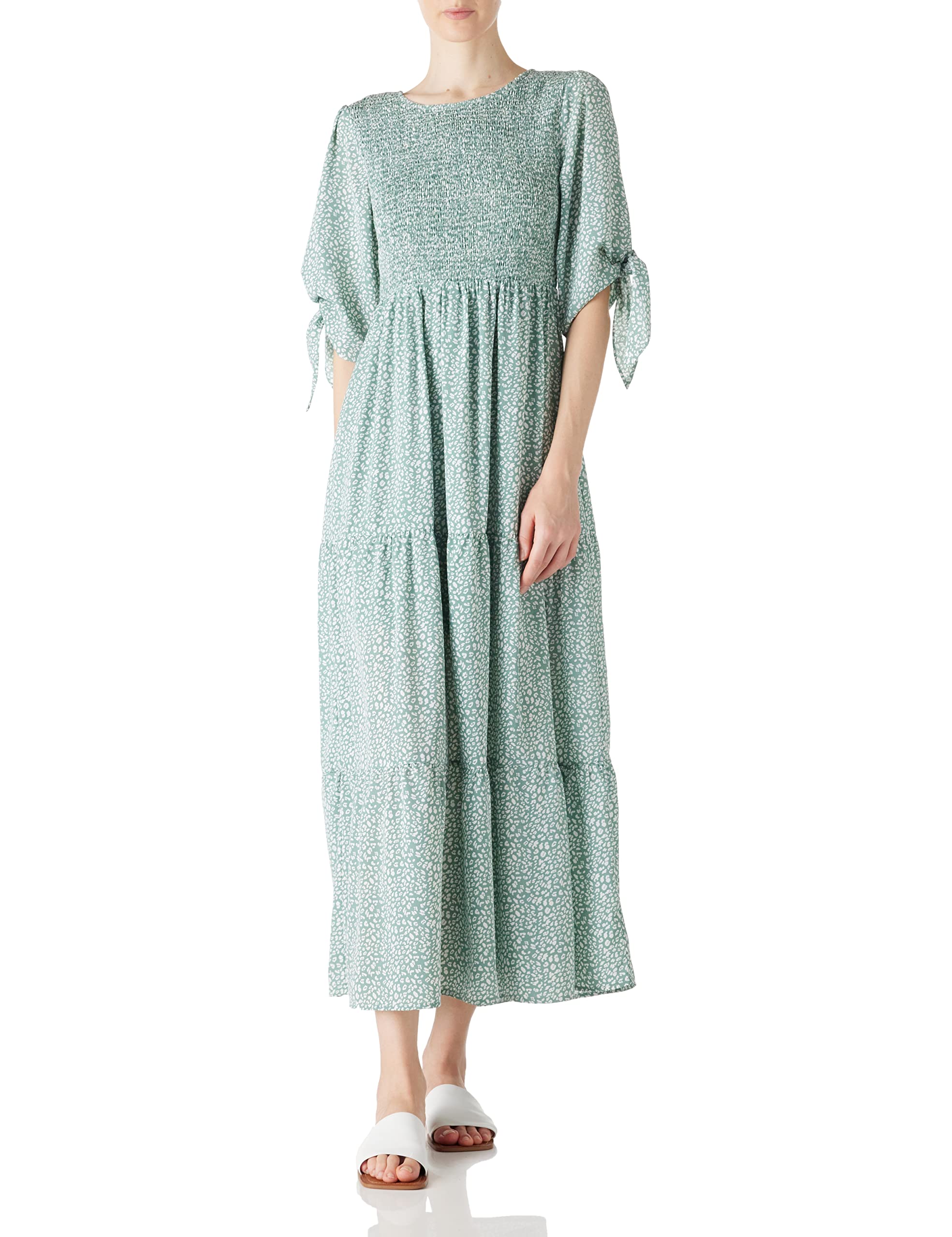 find. Damen-Sommerkleid mit eleganten halben Ärmeln zum selbstbinden, Blumenmuster, Maxikleider, Grün, Größe XL