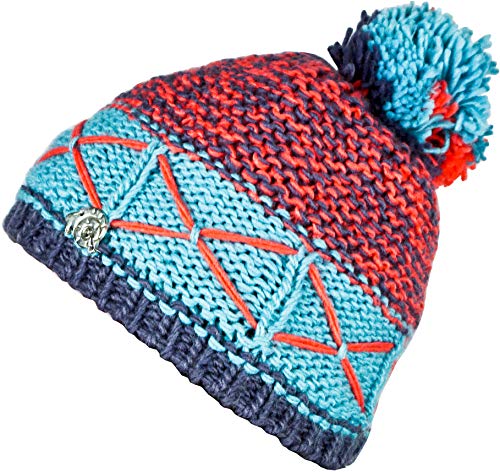 GUGGEN Mountain Wintermütze Mütze für Damen mit Bommel Strickmütze Bommelmütze Warme Classic Mützen Cap Mütze mit leichtem Fleecefutter Blau-Orange