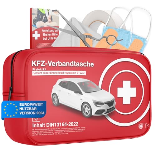 5x Auto Verbandskasten - Neue Norm 2022 für Tüv geprüft - zertifiziert DIN 13164 - STVO & 2x Maske Erste Hilfe KFZ Verbandstasche Kit First Aid (5x)