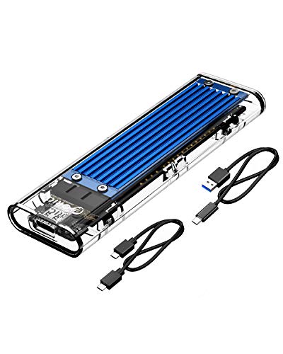ORICO NVME M.2 zu Type-C USB3.1 Gen2 10 Gbps Transparentes Externes Festplattenlaufwerk Adaptergehäuse für 2280 PCI-E M2-M-Key-SSD, USB-Typ-C-Konvertergehäuse mit C zu C und C zu A-Kabel (Blau)
