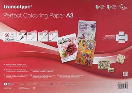 Perfect Colouring Paper, Markerpapier DIN A3, 250 g/qm, 50 Blatt, für Farbverläufe, Manga-Zeichnungen, Card-Making und Scrapbooking, geeignet für Laserdrucker