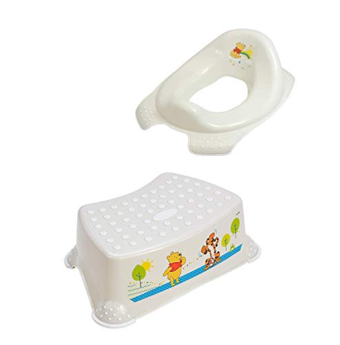2er Set : Perl Premium Disney Winnie Puuh perl weiß Kinder-Toilettensitz + Tritthocker Toilettentrainer