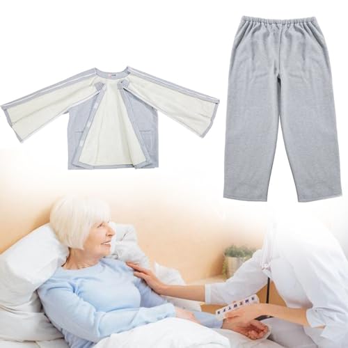 Winter Plus Samt Patienten Pflege Kleidung Mit Reißverschluss Kleidung für Behinderte,Leicht Zu Tragen Und Auszuziehen Für Krankenhäuser/Häusliche Pflege (Light Gray L)