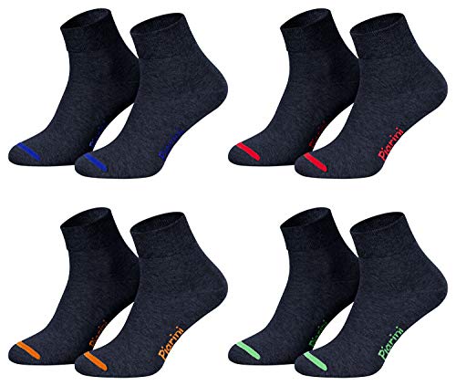 Piarini 8 Paar kurze Socken Kurzsocken Quarter Socken für Damen Herren - dünn ohne Gummibund - Blau Jeans mit Neonspitze 35-38