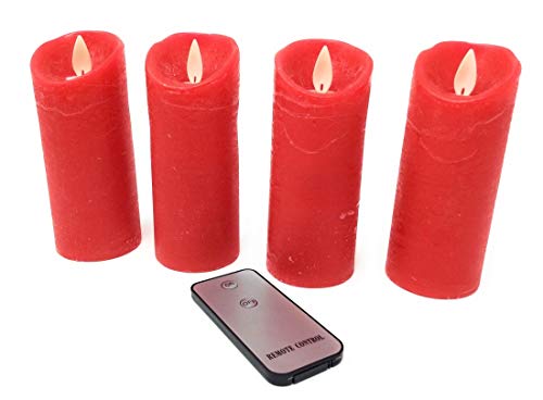 CBK-MS 4x LED echtwachs Kerzen rot mit Fernbedienung flammenlose Stumpenkerzen Weihnachtskerzen für Adventskranz