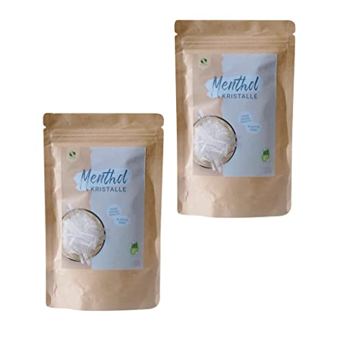 SudoreWell® Menthol Kristalle in Food Grade Quality aus 100% reinem Minzöl im Kraftpapier Standbeutel (Plastic free) 2 x 75g