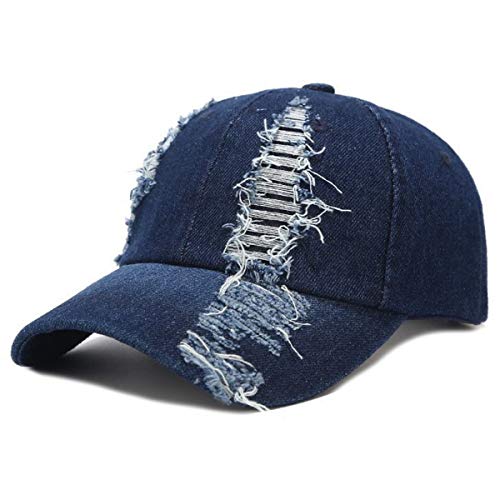 Sporty Baseballcap Jeans Denim Distressed Snapback Vintage Used Look Retro Oldschool Kappe Mütze Cap Schirmmütze Basecap verstellbar (Blau2)