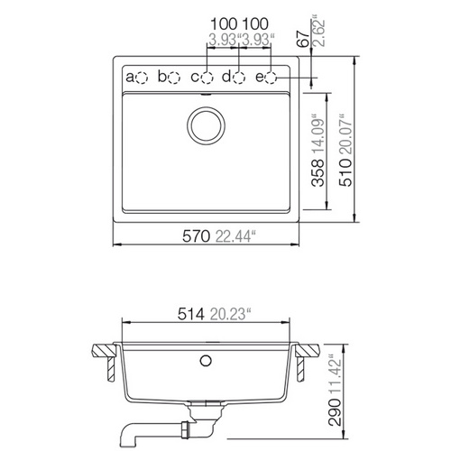 SCHOCK Küchenspüle, Nemo N-100 Nero, Granit | Komposit | Quarz, 57 x 51 - grau