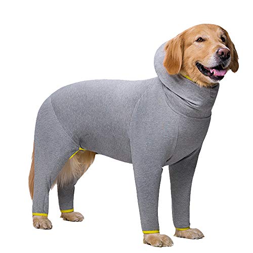 NashaFeiLi Haustierkleidung, Hunde-Kapuzenpullover, Pyjama, 4 Beine, Overall aus Baumwolle, Einteiler für mittelgroße und große Hunde (Nr. 26, grau)