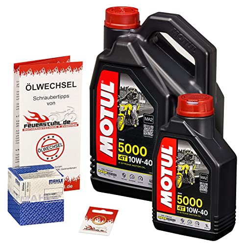 Motul 10W-40 Öl + Mahle Ölfilter für Yamaha XV 1600 Wild Star, 99-04, VP08 - Ölwechselset inkl. Motoröl, Filter, Dichtring