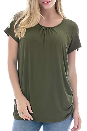 Smallshow Damen Mutterschaft Stilltop Kurzarm Umstandstop Umstandsmode Schwangerschaft Stillshirt Army Green Large