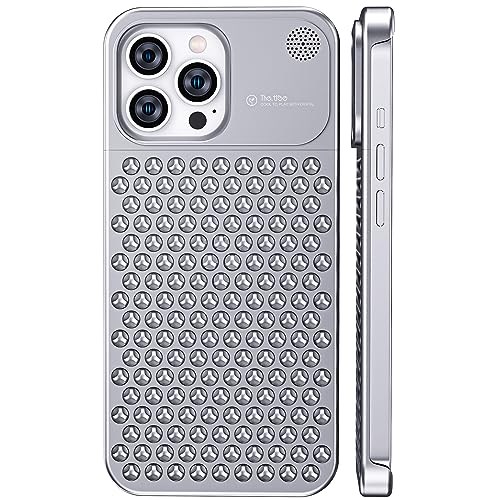 LOXO CASE Hülle für iPhone 13/13 Pro/13 Pro Max, Rahmenlose Hülle Aus Aromatischem Metall mit Kühlgitter, Ultradünnem Design und Umfassendem Schutz,Silver,13 Pro
