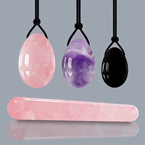 Rosenquarz Yoni Ei Set Drilled Natural Jade Eier Amethyst Kegel Kugeln Kegel Übung Jade Ball Vaginal Straffung Massage Ei,Set 1