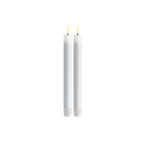 ReWu LED Stabkerze 2er Deluxe Homeart, Indoor LED-Stabkerze mit realistischer Flamme auf einem Echtwachsspiegel, warmweißes Licht - (Weiß)