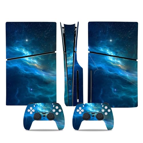 PS5 Slim Disc Version Skin für Konsole und Controller, Vinyl Aufkleber Playstation 5 Slim Skins Wrap Decal Cover Schutzzubehör für PS5 Slim Disc Edition (Blue Nebula)