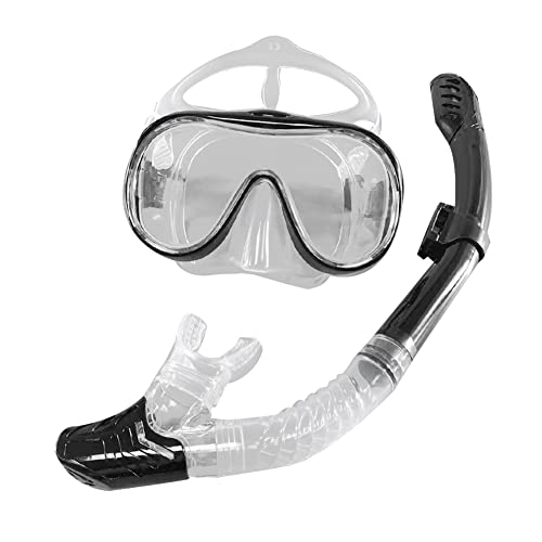 RIVNN Tauchmaske Schnorchel Anti-Fog Tauchmaske Schnorchel Full Dry Tube Unterwasser-SchwimmausrüStung Transparent+Schwarz